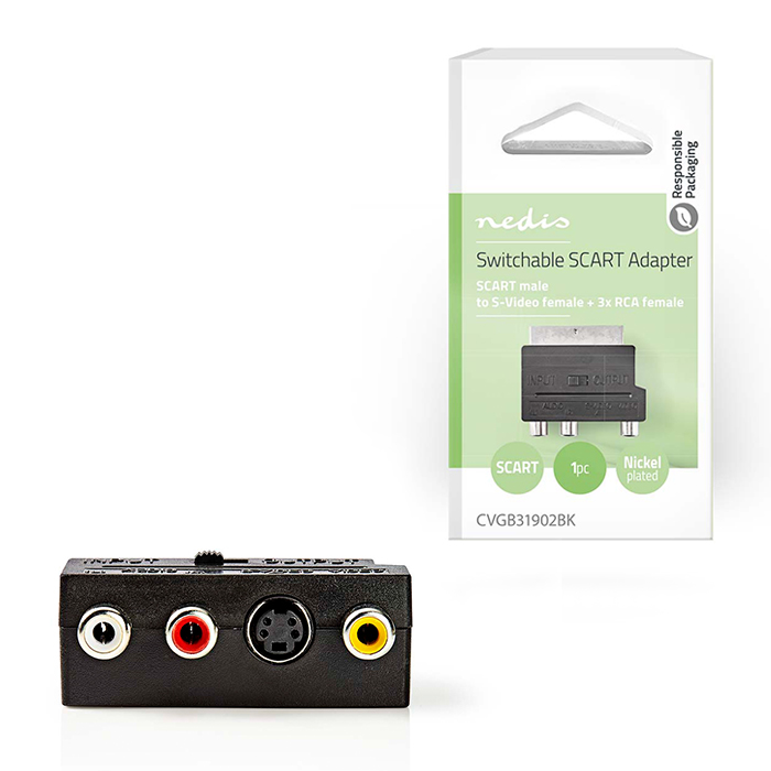 NEDIS CVGB31902BK Switchable SCART Adapter SCART Male - S-Video Female + 3x RCA (Αντάπτορας Scart αρσ) NEDIS CVGB31902BK Switchable SCART Adapter SCART Male - S-Video Female + 3x RCA (Αντάπτορας Scart αρσ)