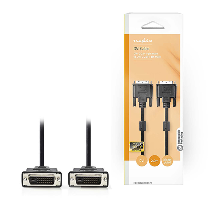 NEDIS CCGB32000BK20 DVI Cable DVI-D 24+1-Pin Male - DVI-D 24+1-Pin Male 2.0 m Bl (Καλώδιο DVI-D Dual αρσ) NEDIS CCGB32000BK20 DVI Cable DVI-D 24+1-Pin Male - DVI-D 24+1-Pin Male 2.0 m Bl (Καλώδιο DVI-D Dual αρσ)