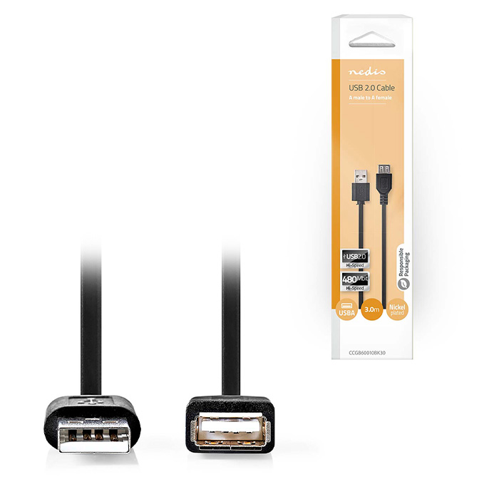 NEDIS CCGB60010BK30 USB 2.0 Cable A Male - A Female 3.0 m Black (Καλώδιο USB High-Speed A αρσ) NEDIS CCGB60010BK30 USB 2.0 Cable A Male - A Female 3.0 m Black (Καλώδιο USB High-Speed A αρσ)