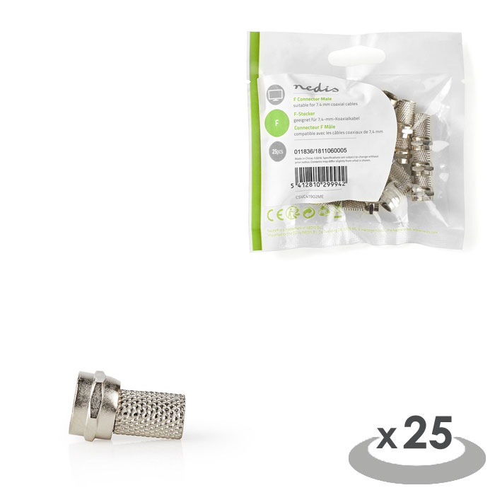 NEDIS CSVC41902ME F Connector Male | For 7.4mm Coaxial Cables 25 pieces Metal (F twist-on 7,4 mm για σύνδεση στο καλώδ...) NEDIS CSVC41902ME F Connector Male | For 7.4mm Coaxial Cables 25 pieces Metal (F twist-on 7,4 mm για σύνδεση στο καλώδ...)