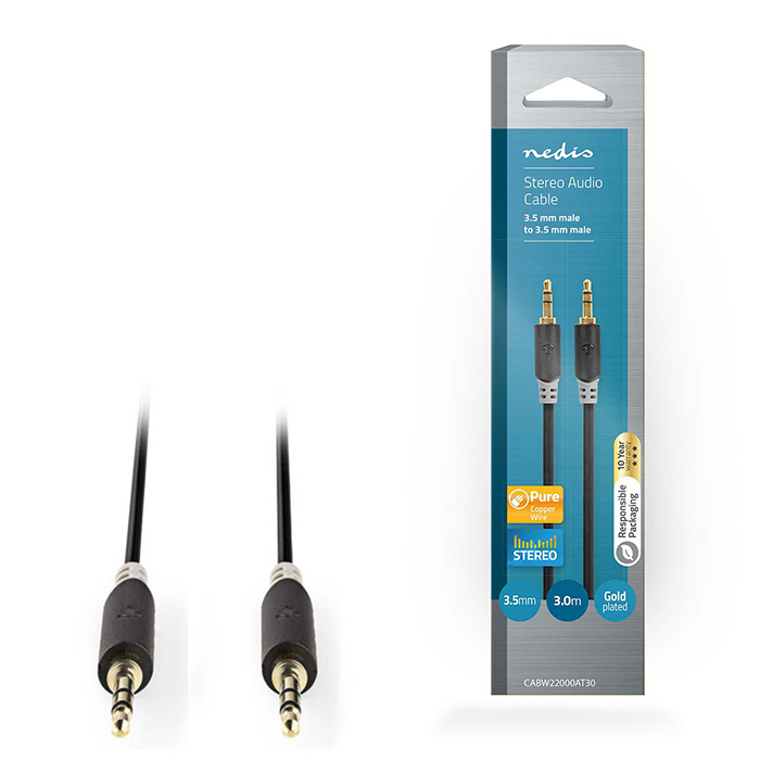 NEDIS CABW22000AT30 Stereo Audio Cable 3.5 mm Male - 3.5 mm Male 3.0 m Anthracit (Καλώδιο ήχου 3,5mm Stereo αρσ) NEDIS CABW22000AT30 Stereo Audio Cable 3.5 mm Male - 3.5 mm Male 3.0 m Anthracit (Καλώδιο ήχου 3,5mm Stereo αρσ)
