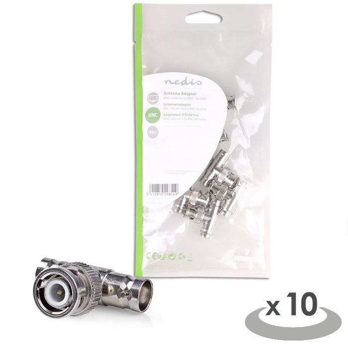 NEDIS CVGP01945ME Antenna Adapter BNC Male - 2x BNC Female 10 pieces Metal (Ταφ BNC αρσ) NEDIS CVGP01945ME Antenna Adapter BNC Male - 2x BNC Female 10 pieces Metal (Ταφ BNC αρσ)