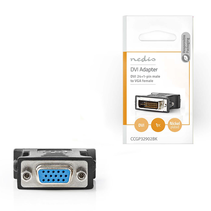 NEDIS CCGP32902BK DVI - VGA Adapter DVI-D 24+1-Pin Male - VGA Female Black (Αντάπτορας DVI-D αρσ) NEDIS CCGP32902BK DVI - VGA Adapter DVI-D 24+1-Pin Male - VGA Female Black (Αντάπτορας DVI-D αρσ)