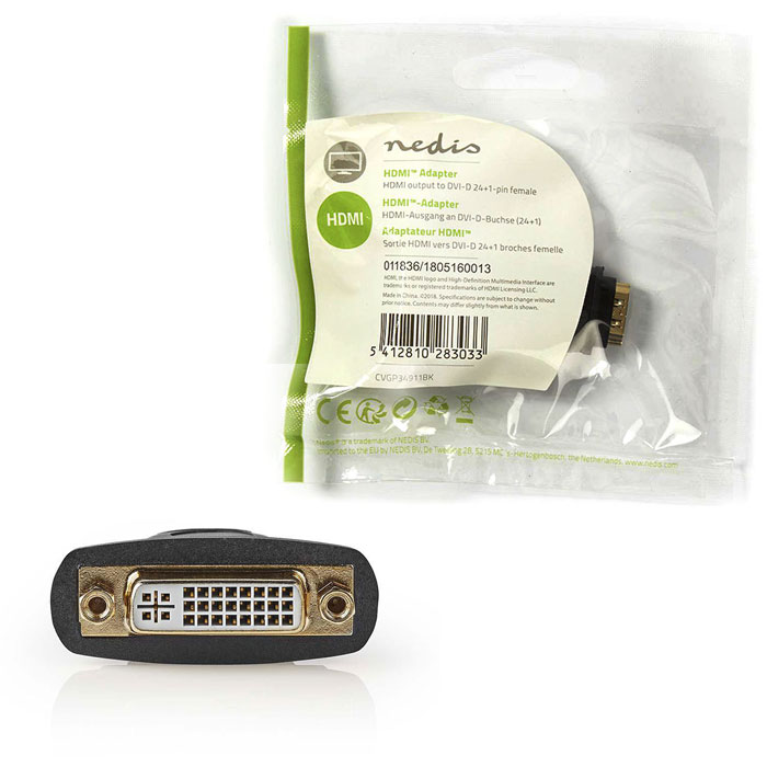 NEDIS CVGP34911BK Αντάπτορας HDMI θηλ. - DVI-D 24+1p θηλ., με επίχρυσες επαφές. (Αντάπτορας HDMI θηλ) NEDIS CVGP34911BK Αντάπτορας HDMI θηλ. - DVI-D 24+1p θηλ., με επίχρυσες επαφές. (Αντάπτορας HDMI θηλ)