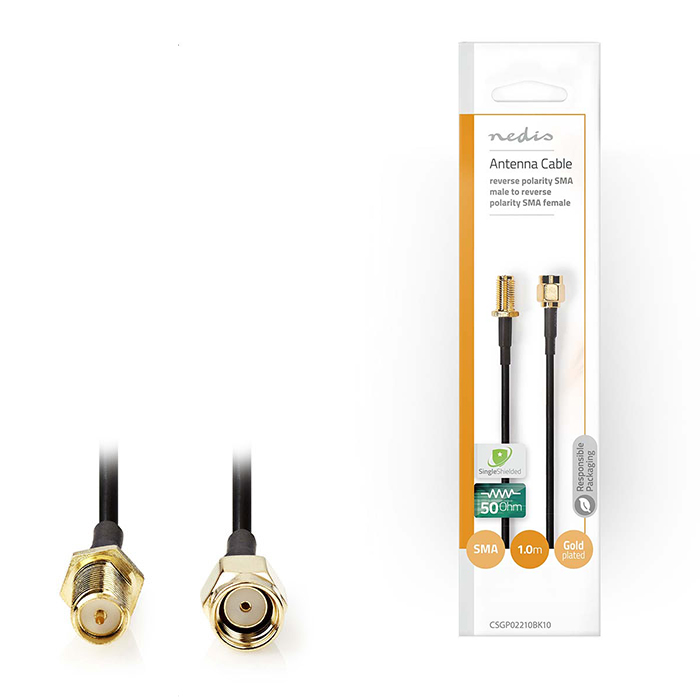 NEDIS CSGP02210BK10 Antenna Cable SMA Male (Reverse Polarity)-SMA Female (Revers (Καλώδιο SMA αρσ) NEDIS CSGP02210BK10 Antenna Cable SMA Male (Reverse Polarity)-SMA Female (Revers (Καλώδιο SMA αρσ)