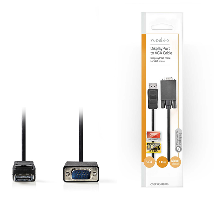 NEDIS CCGP37301BK10 VGA Cable DisplayPort Male VGA Male Maximum resolution: 1080 (Καλώδιο εικόνας DisplayPort αρσ) NEDIS CCGP37301BK10 VGA Cable DisplayPort Male VGA Male Maximum resolution: 1080 (Καλώδιο εικόνας DisplayPort αρσ)