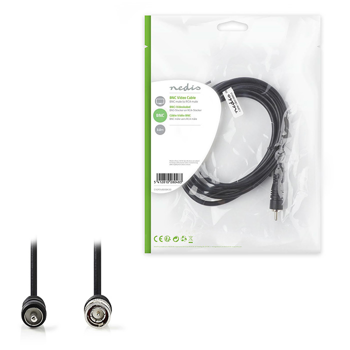 NEDIS CVGP24800BK30 BNC Video Cable BNC Male RCA Male Nickel Plated 75 Ohm 3m Bl (Καλώδιο εικόνας, RCA αρσ) NEDIS CVGP24800BK30 BNC Video Cable BNC Male RCA Male Nickel Plated 75 Ohm 3m Bl (Καλώδιο εικόνας, RCA αρσ)