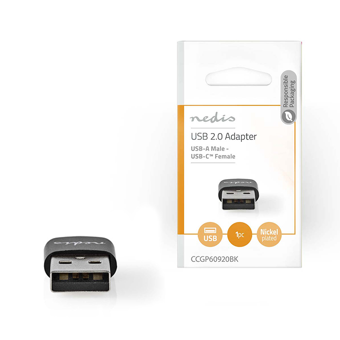 NEDIS CCGP60920BK USB Adapter USB 2.0 USB Type-A USB Type-C Female Nickel Plated ( USB High-Speed A )