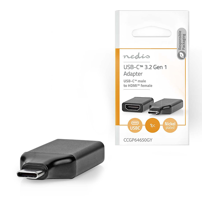 NEDIS CCGP64650GY USB Adapter USB 3.2 Gen 1 USB-C Male HDMI Female Black / Grey ( USB 32 Gen 1x1 Type-C )
