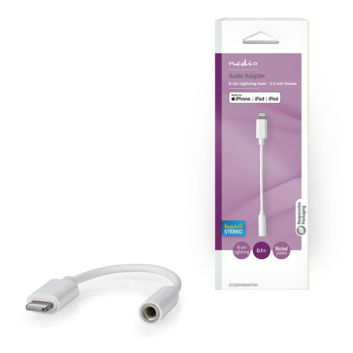 NEDIS CCGB39950WT01 LIGHTING ADAPTER APPLE LIGHTING 8-PIN - 3.5mm FEMALE 0.10m WHITE (Αντάπτορας Apple Lightning 8-pin αρσ) NEDIS CCGB39950WT01 LIGHTING ADAPTER APPLE LIGHTING 8-PIN - 3.5mm FEMALE 0.10m WHITE (Αντάπτορας Apple Lightning 8-pin αρσ)