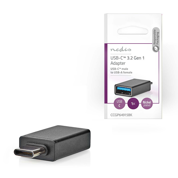 NEDIS CCGP64915BK USB-C ADAPTER USB-C MALE - USB A FEMALE 5Gbps BLACK (Αντάπτορας USB 32 Gen 1x1, USB-C αρσ) NEDIS CCGP64915BK USB-C ADAPTER USB-C MALE - USB A FEMALE 5Gbps BLACK (Αντάπτορας USB 32 Gen 1x1, USB-C αρσ)
