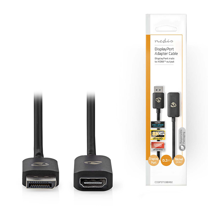 NEDIS CCGP37108BK02 DISPLAYPORT ADAPTER 8K@30Hz 0.20m BLACK (Καλώδιο DisplayPort αρσ) NEDIS CCGP37108BK02 DISPLAYPORT ADAPTER 8K@30Hz 0.20m BLACK (Καλώδιο DisplayPort αρσ)