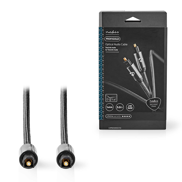 NEDIS CATB25000GY50 OPTICAL AUDIO CABLE TOSLINK MALE - TOSLINK MALE 5.00m METAL GREY (Καλώδιο οπτικής ίνας, TosLink αρσ) NEDIS CATB25000GY50 OPTICAL AUDIO CABLE TOSLINK MALE - TOSLINK MALE 5.00m METAL GREY (Καλώδιο οπτικής ίνας, TosLink αρσ)